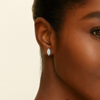 Marquise cut lab grown diamond stud earrings worn