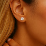 Round lab grown diamond stud earrings worn