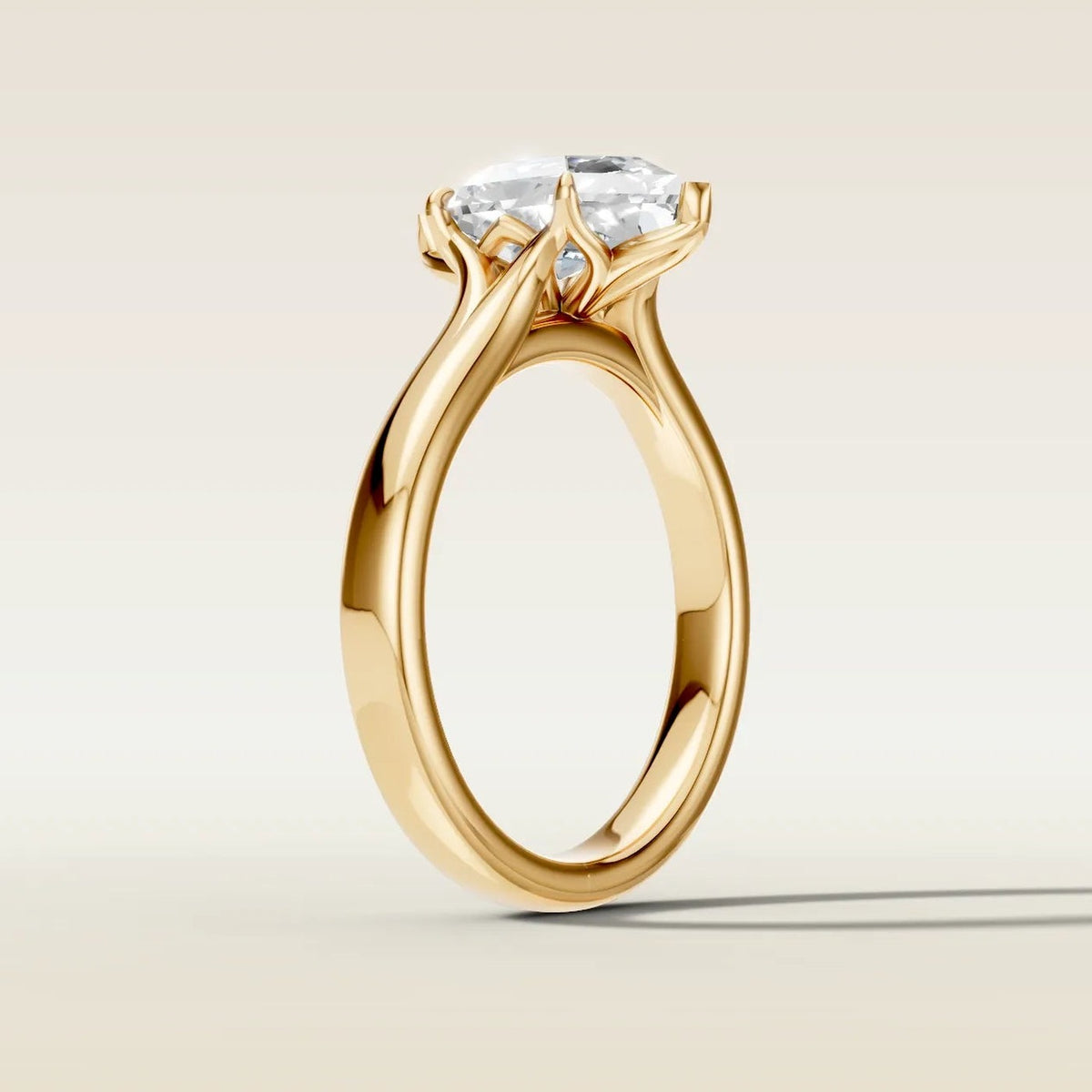 Dutch Marquise 6 Tulip Split Shank engagement ring in yellow gold, angled side view
