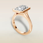 Radiant Full Bezel Split Shank engagement ring in rose gold, angled view