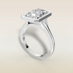 Radiant Full Bezel Split Shank engagement ring in white gold, angled view