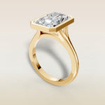 Radiant Full Bezel Split Shank engagement ring in yellow gold, angled view