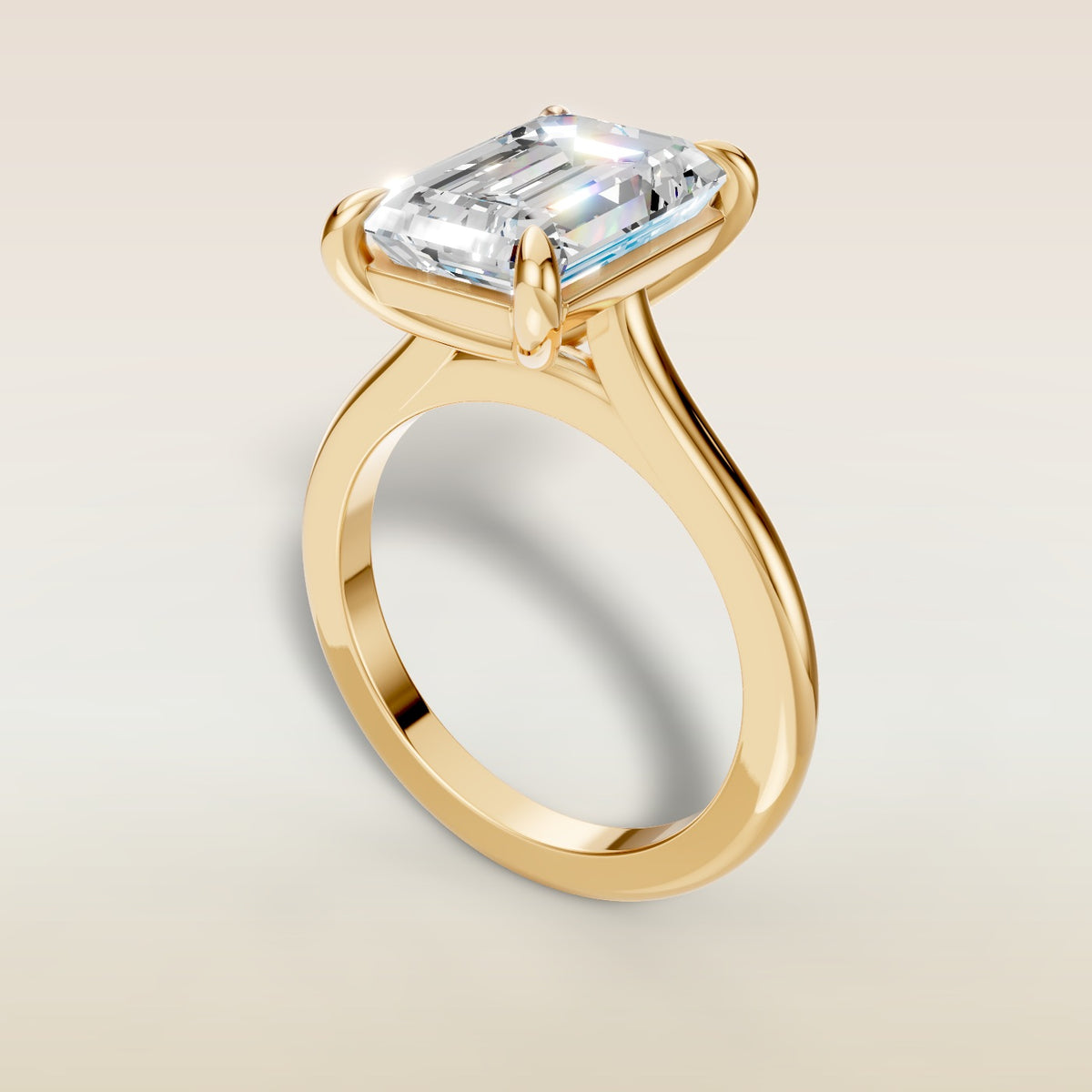 Emerald Classic Cathedral engagement ring in yellow gold, angled view