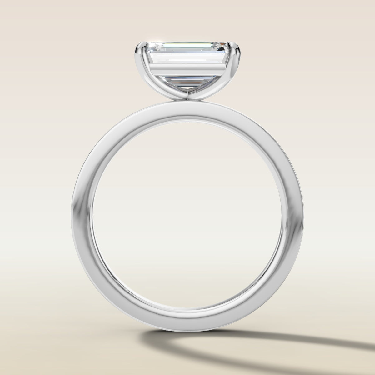 Emerald East West engagement ring in white gold, front view