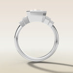 Emerald Five Stone Full Bezel engagement ring in white gold, front view