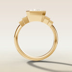 Emerald Five Stone Full Bezel engagement ring in yellow gold, front view