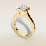 Emerald Full Bezel Cathedral engagement ring in gold, back angle