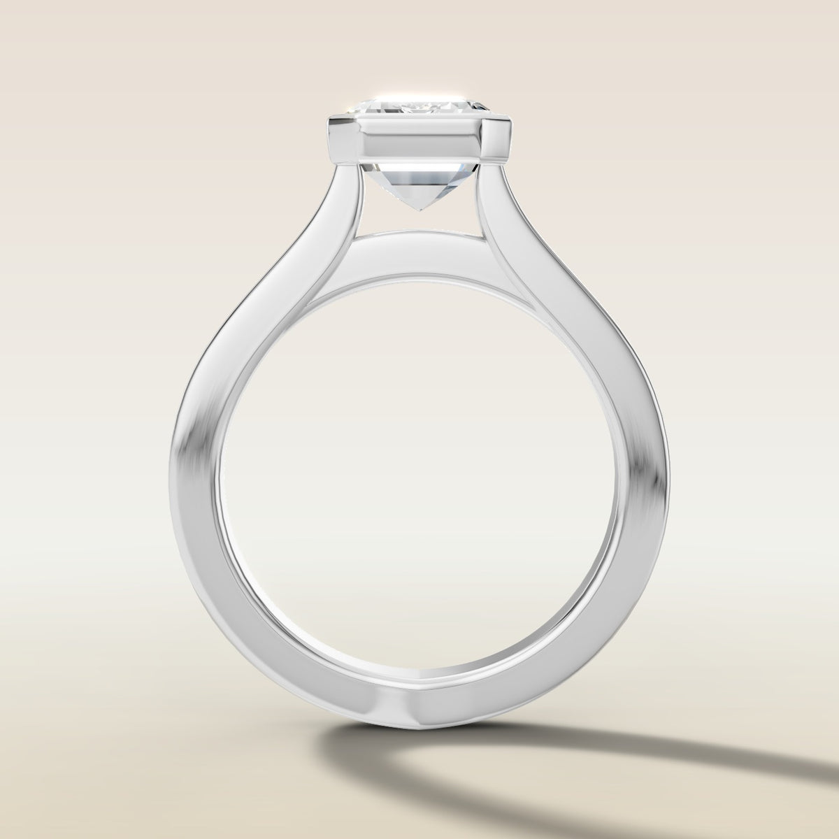 Emerald Full Bezel Cathedral engagement ring in white gold, front view