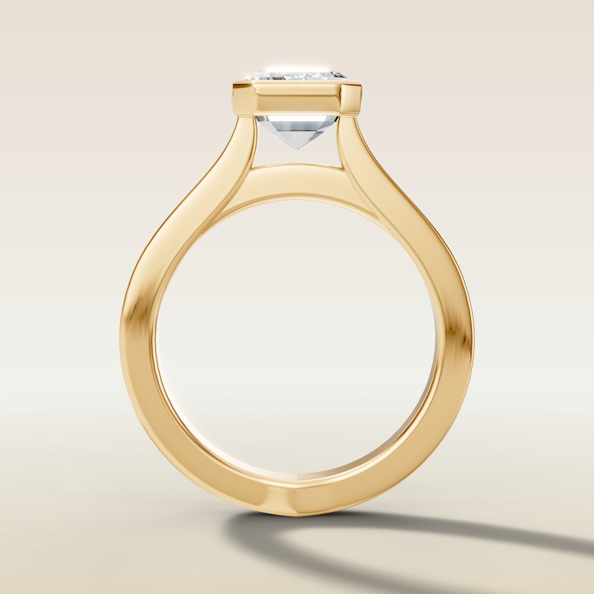 Emerald Full Bezel Cathedral engagement ring in gold, front view