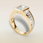Emerald Full Bezel Low Profile engagement ring in yellow gold, back angle