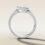 Emerald Full Bezel Low Profile engagement ring in white gold, front view
