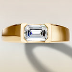 Emerald Half Bezel Low Profile engagement ring in gold, top view