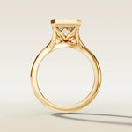Emerald Hand Engraved engagement ring in yellow gold, front view