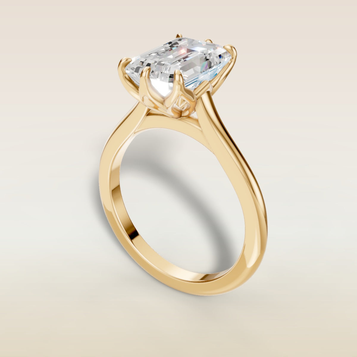 Emerald Six Petal Tulip engagement ring in yellow gold, back angle