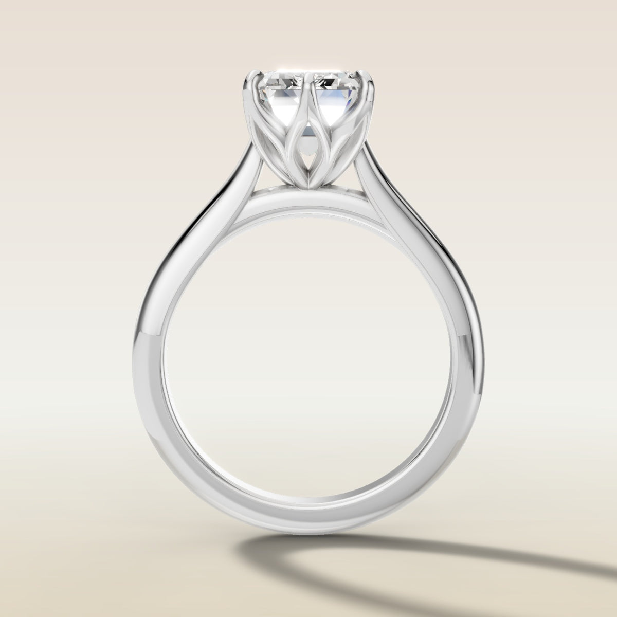 Emerald Six Petal Tulip engagement ring in white gold, front view