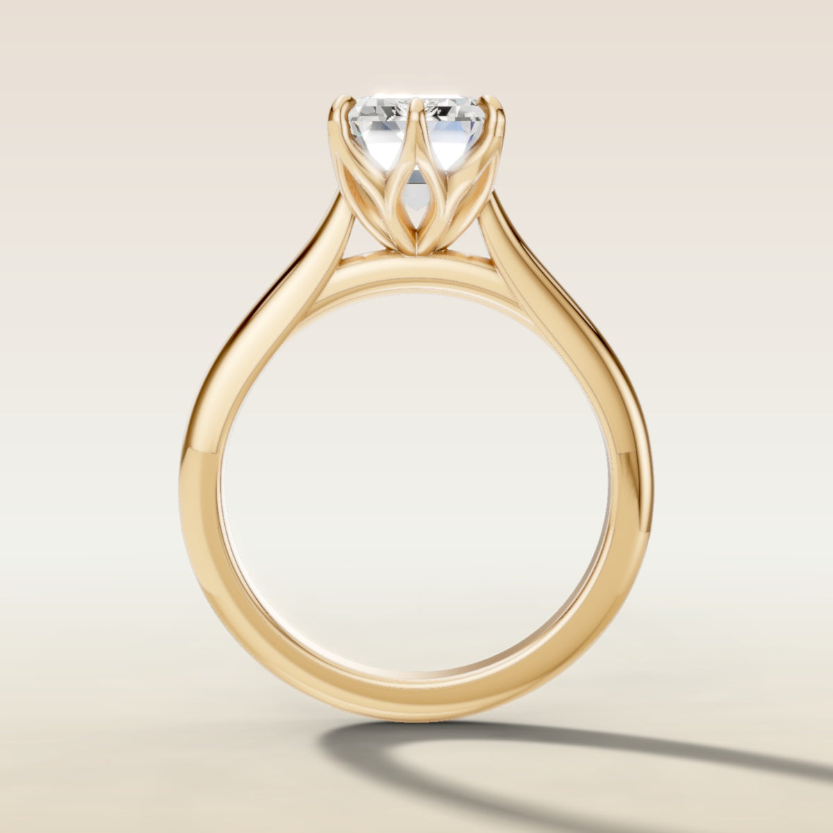 Emerald Six Petal Tulip engagement ring in yellow gold, front view