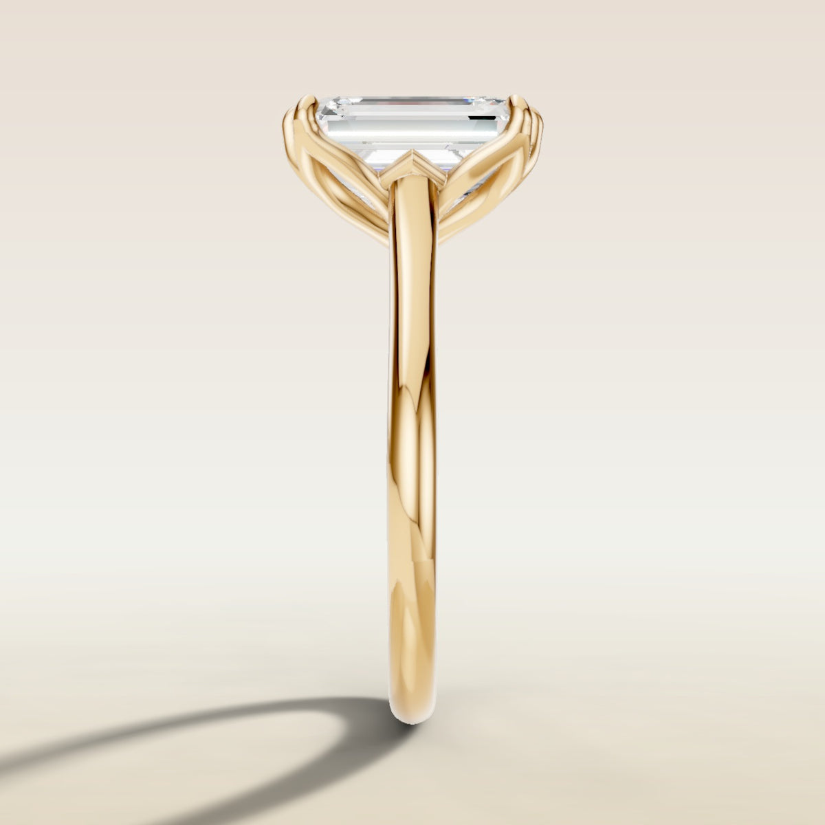 Emerald Six Petal Tulip engagement ring in yellow gold, side profile