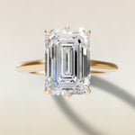 Emerald Six Petal Tulip engagement ring in yellow gold, top view