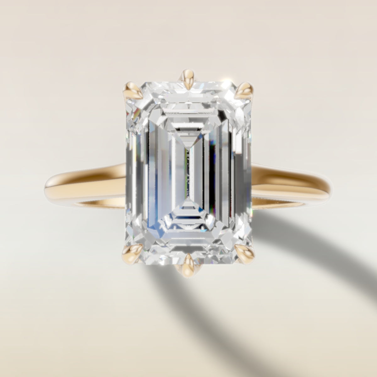 Emerald Six Petal Tulip engagement ring in yellow gold, top view