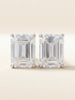 Emerald cut diamond stud earrings in 14K white gold