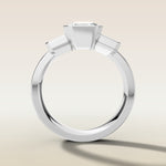 Emerald Three Stone Half Bezel Thick Band engagement ring in white gold, front view