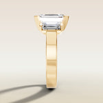 Emerald Three Stone Half Bezel Thick Band engagement ring in yellow gold, side profile