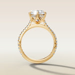 Marquise Tulip Hidden Halo Pave engagement ring in yellow gold, front view