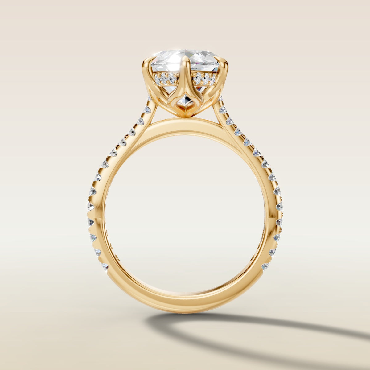 Marquise Tulip Hidden Halo Pave engagement ring in yellow gold, front view