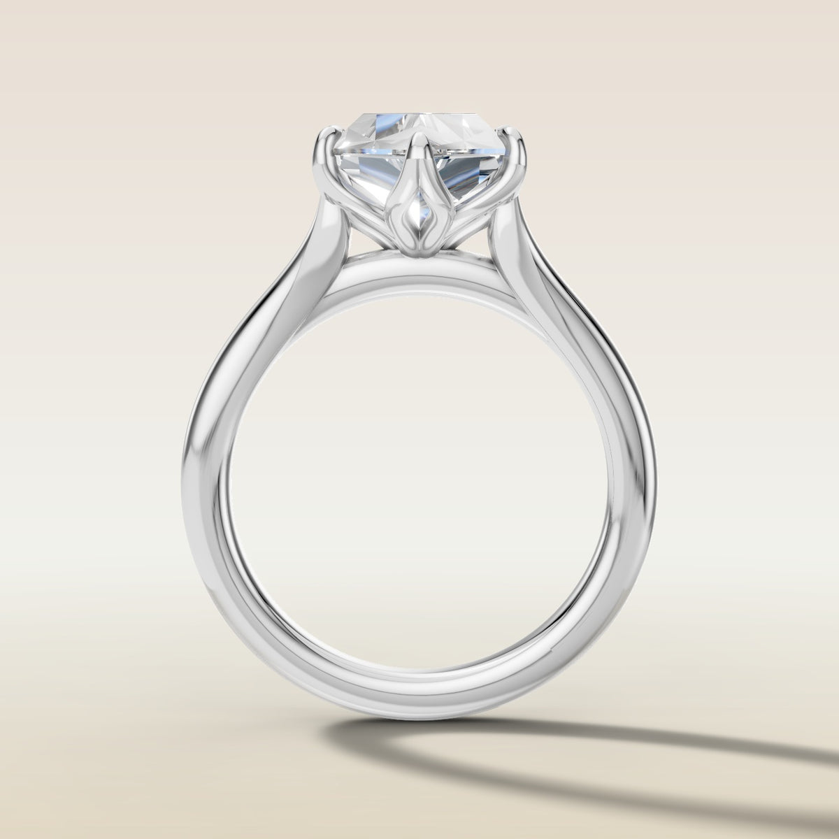 Hexagon Six Petal Tulip Split Shank engagement ring in white gold, front view