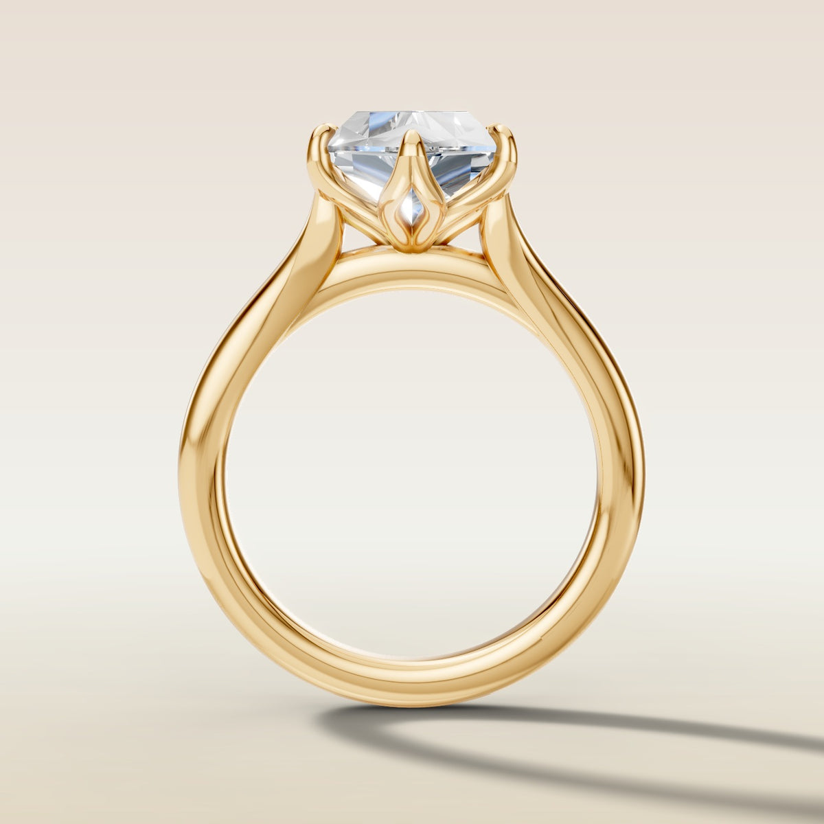 Hexagon Six Petal Tulip Split Shank engagement ring in gold, front view