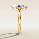 Hexagon Six Petal Tulip Split Shank engagement ring in gold, side profile