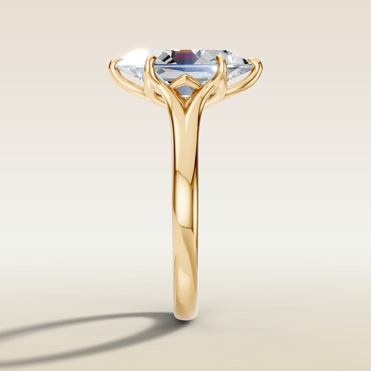 Hexagon Six Petal Tulip Split Shank engagement ring in gold, side profile