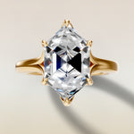 Hexagon Six Petal Tulip Split Shank engagement ring in gold, top view