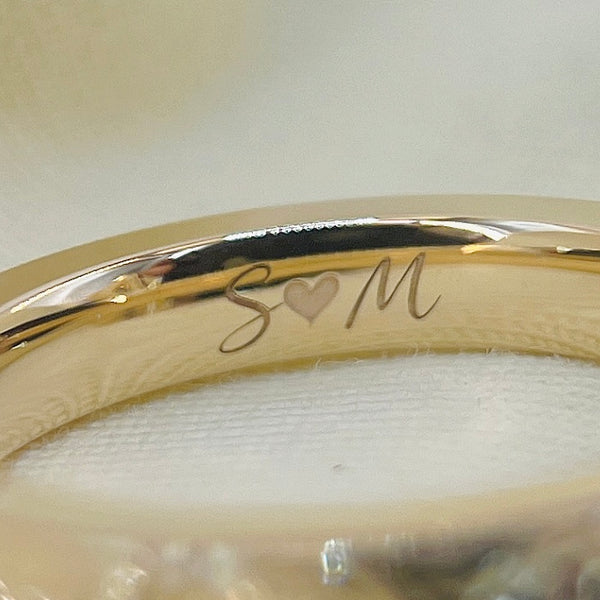 Initials + Heart engraving, inside the band