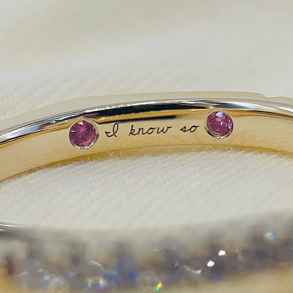 Words + Birthstones engraving, inside the band