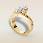 Marquise Bypass Vintage Engraved engagement ring in gold, back angle