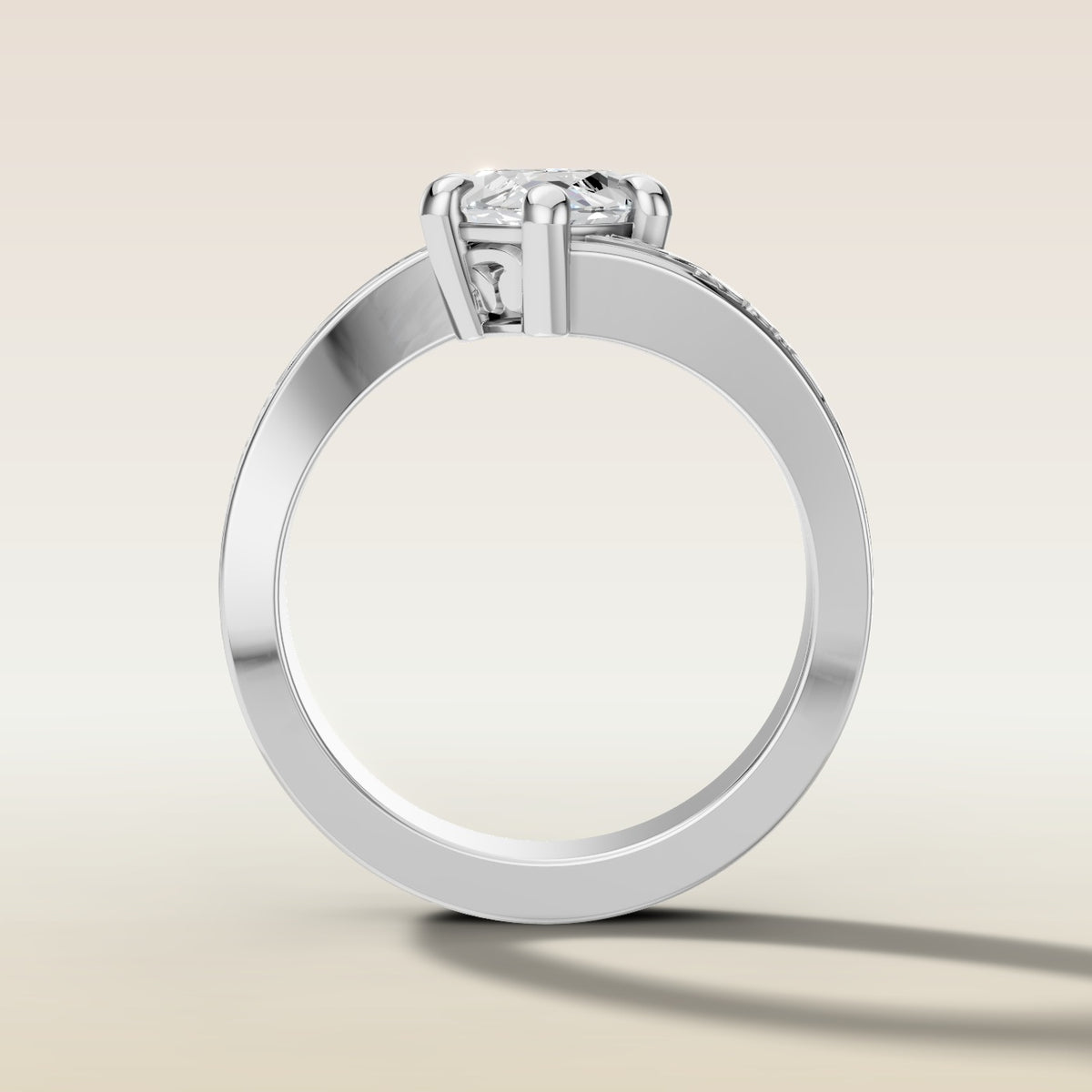 Marquise Bypass Vintage Engraved engagement ring in white gold, front view