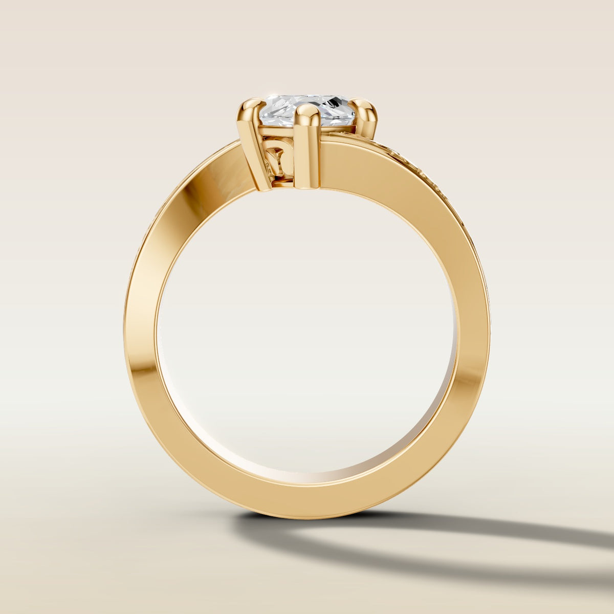 Marquise Bypass Vintage Engraved engagement ring in gold, front view
