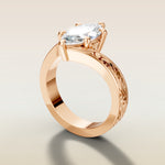 Marquise Bypass Vintage Engraved engagement ring in rose gold, angled side view