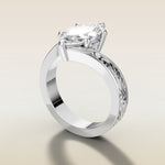 Marquise Bypass Vintage Engraved engagement ring in white gold, angled side view