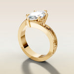 Marquise Bypass Vintage Engraved engagement ring in gold, angled side view