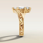 Marquise Bypass Vintage Engraved engagement ring in gold, side profile