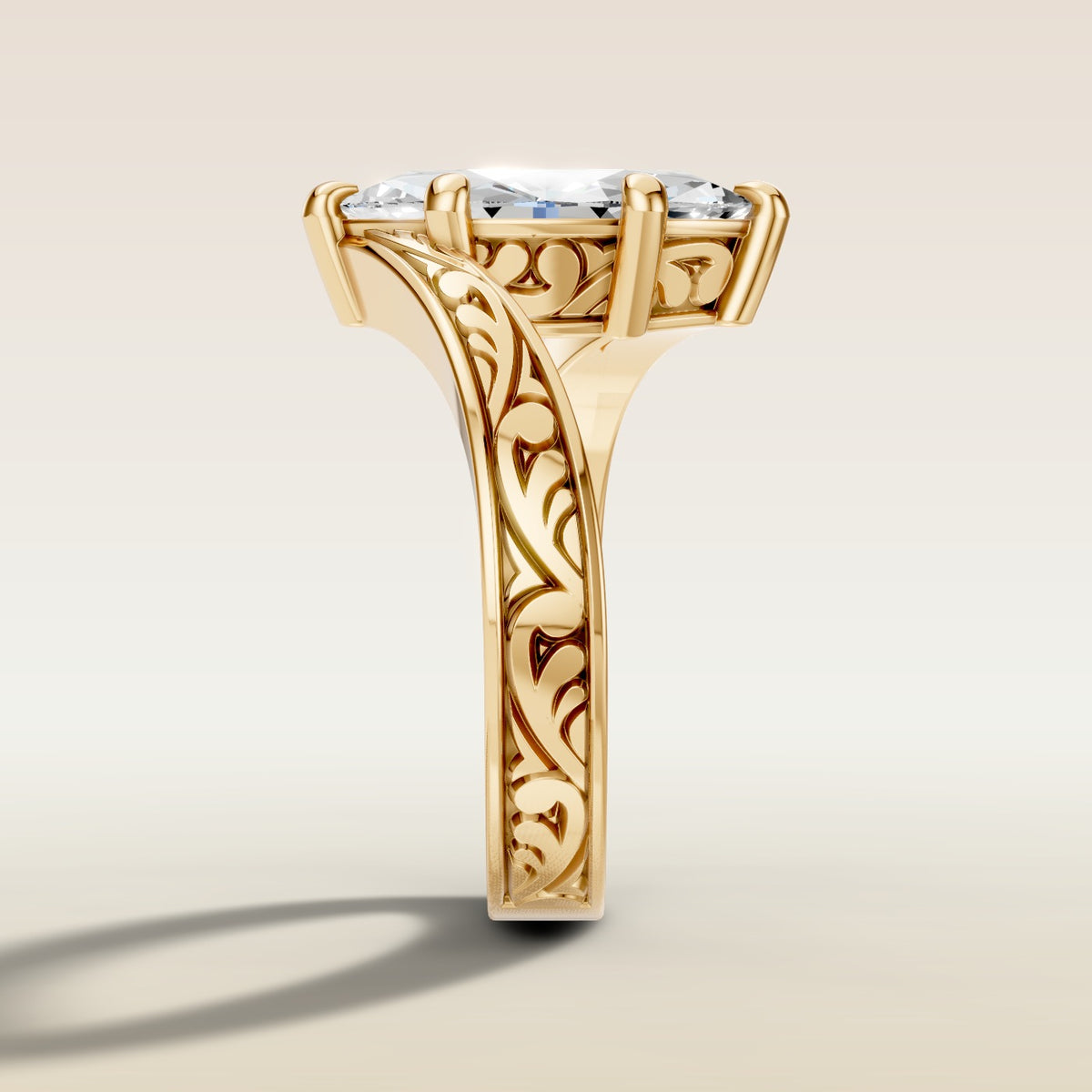 Marquise Bypass Vintage Engraved engagement ring in gold, side profile