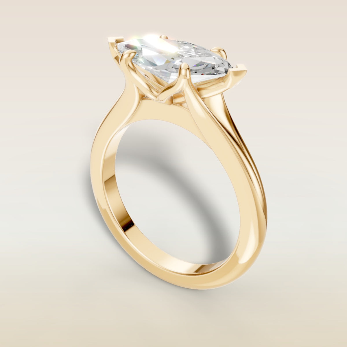 Marquise East West Tulip Split Shank engagement ring in yellow gold, back angle