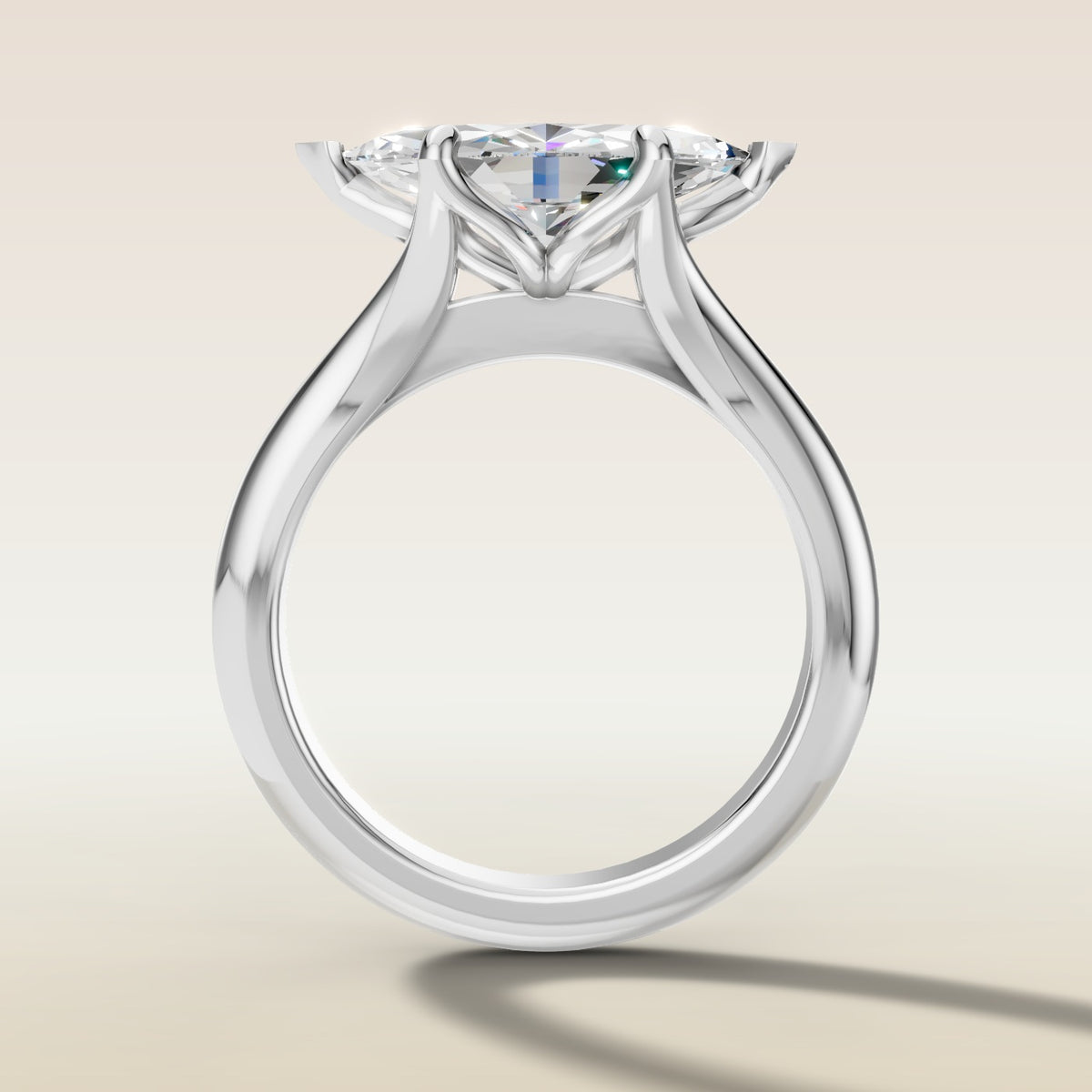 Marquise East West Tulip Split Shank engagement ring in white gold, front view