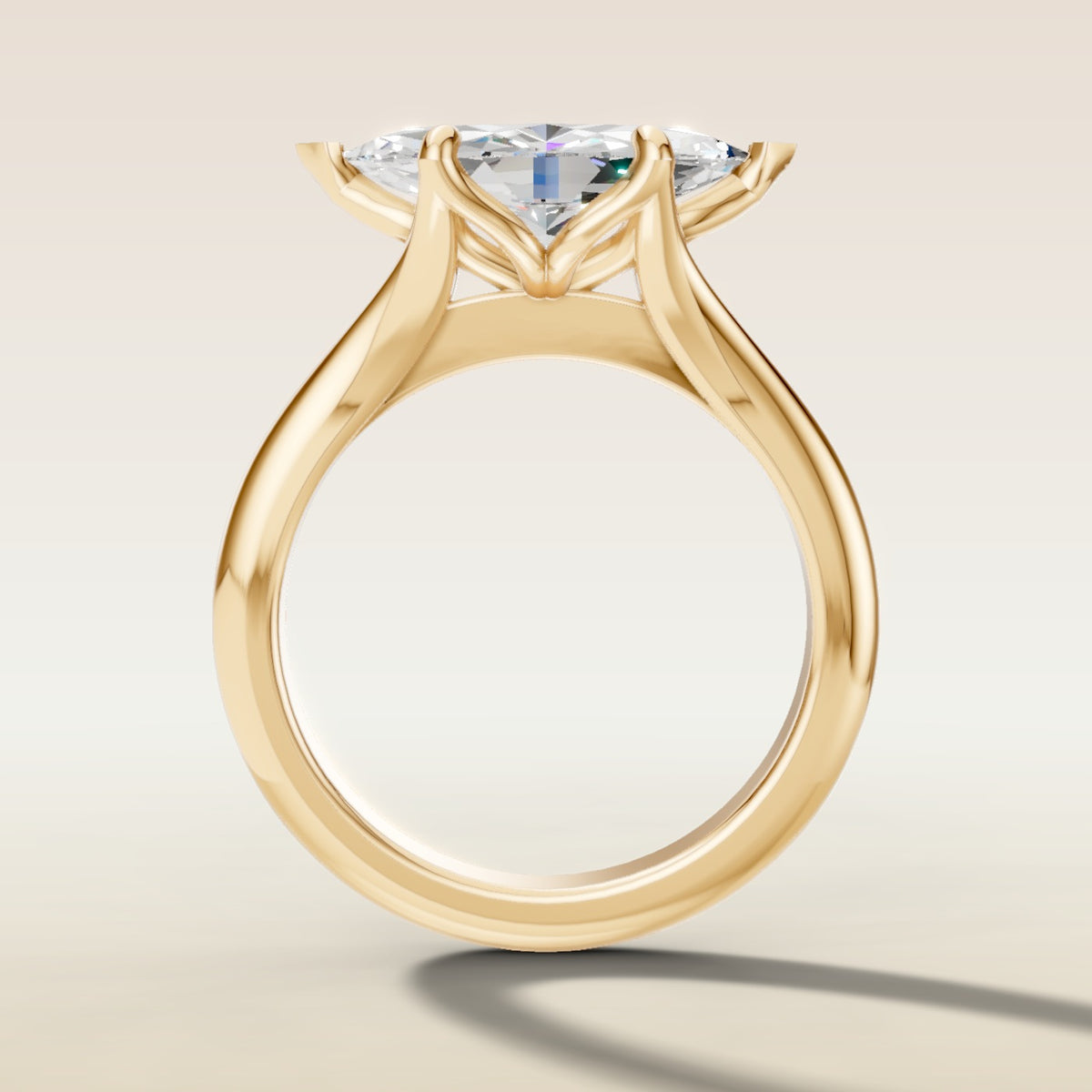 Marquise East West Tulip Split Shank engagement ring in yellow gold, front view