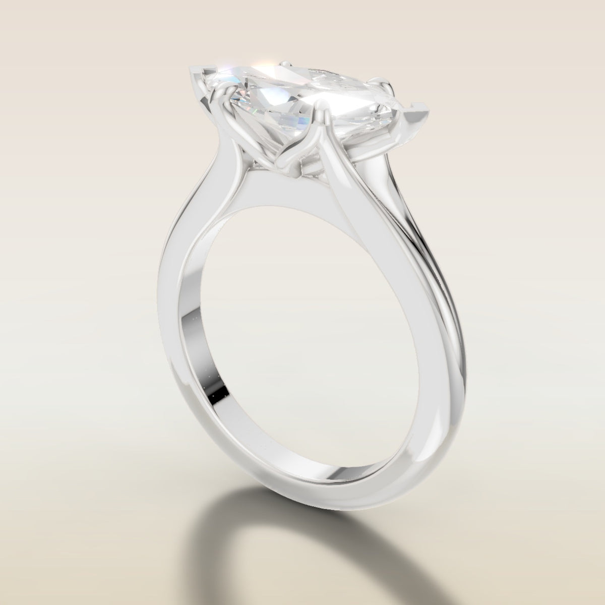 Marquise East West Tulip Split Shank engagement ring in white gold, angled side view
