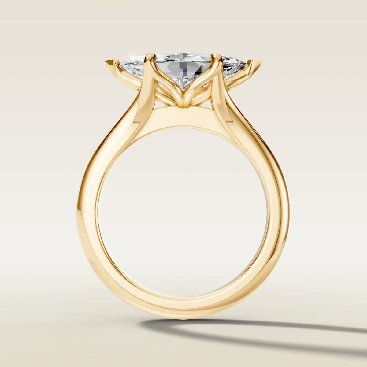 Marquise East West Tulip engagement ring in yellow gold, front view