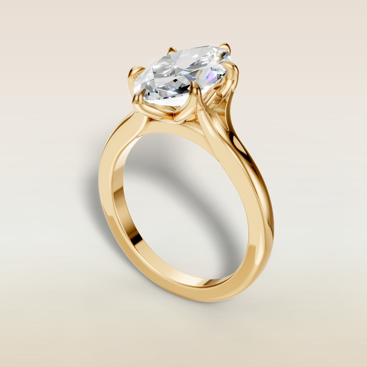 Marquise Six Petal Tulip Split Shank engagement ring in yellow gold, back angle