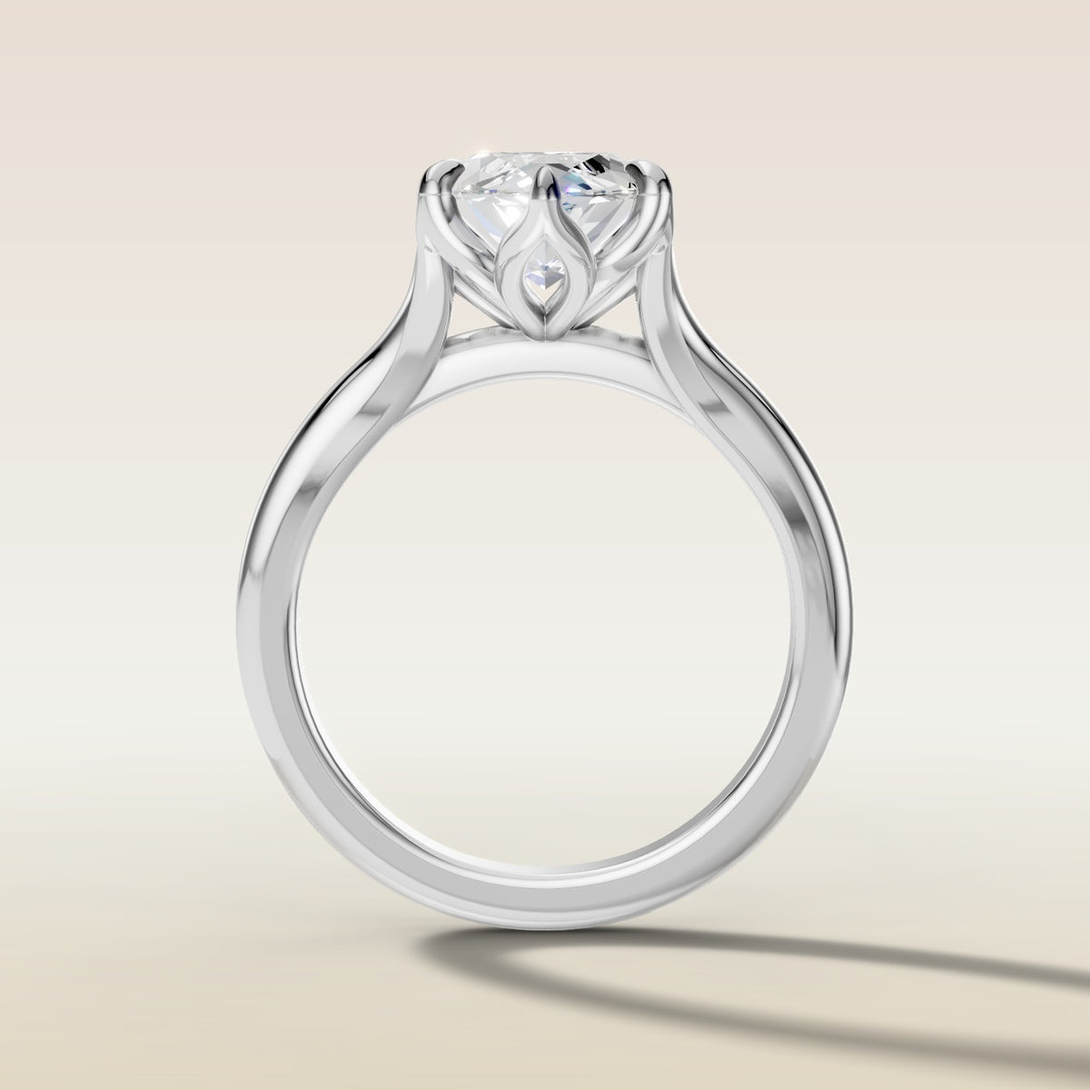 Marquise Six Petal Tulip Split Shank engagement ring in white gold, front view